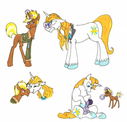 Size: 2220x2128 | Tagged: safe, artist:frankilew, prince blueblood, trenderhoof, oc, adopted offspring, father, father and child, father and daughter, filly, gay, magic, male, parent and child, parent:prince blueblood, parent:trenderhoof, parents:trenderblood, scrunchy face, shipping, trenderblood