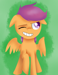 Size: 1000x1300 | Tagged: safe, artist:jayivee, scootaloo, pegasus, pony, female, filly, gradient background, solo