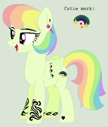 Size: 346x407 | Tagged: safe, artist:devinewolfspirit, oc, oc only, oc:pastel star, cross, earring, offspring, parent:rainbow dash, parent:soarin', parents:soarindash, piercing, simple background, tattoo