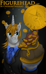 Size: 3000x4800 | Tagged: safe, artist:cheshiretwilight, prince blueblood, bag, clothes, coin, fanfic art, necktie, solo