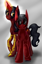 Size: 586x885 | Tagged: safe, artist:kittys-yay, cinder fall, i need an adult, ponified, ruby rose, rwby