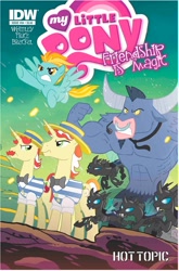 Size: 1040x1576 | Tagged: safe, artist:tonyfleecs, idw, flam, flim, iron will, lightning dust, changeling, minotaur, pegasus, pony, unicorn, siege of the crystal empire, spoiler:comic, spoiler:comic34, cover, female, flim flam brothers, hot topic, male, mare, necktie, nose piercing, nose ring, official comic, piercing, stallion