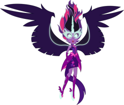 Size: 6000x5054 | Tagged: safe, artist:magister39, midnight sparkle, sci-twi, twilight sparkle, equestria girls, friendship games, absurd resolution, bare shoulders, clothes, dress, fist, horn, inkscape, necklace, open mouth, simple background, sleeveless, solo, strapless, transparent background, vector, wings