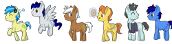 Size: 7000x1800 | Tagged: safe, artist:theanimalover, blues, goldengrape, mercury, mochaccino, neon lights, noteworthy, rare find, rising star, sir colton vines iii, starry eyes (character), warm front, absurd resolution, aura, backwards cutie mark, bagel, blushing, food, headphones, magic, male