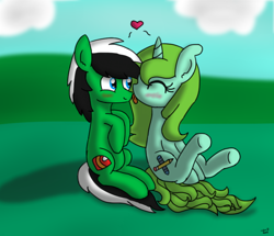 Size: 802x689 | Tagged: safe, artist:sketchydesign78, oc, oc only, oc:racer hooves, oc:sketchy design, couple, cute, female, licking, love, male, shipping, straight