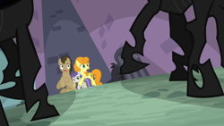 Size: 940x532 | Tagged: safe, screencap, carrot top, doctor whooves, golden harvest, tornado bolt, changeling, a canterlot wedding, trapped