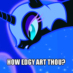 Size: 512x512 | Tagged: safe, nightmare moon, bust, edgy, frown, glare, gritted teeth, image macro, meme, portrait, solo