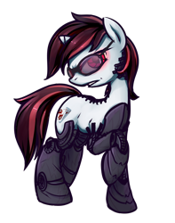 Size: 1280x1623 | Tagged: safe, artist:inlucidreverie, oc, oc only, oc:blackjack, cyborg, pony, unicorn, fallout equestria, fallout equestria: project horizons, augmented, deal with it, level 2 (project horizons), my vision is augmented, scowl, simple background, solo, sunglasses, transparent background