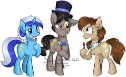 Size: 1388x847 | Tagged: safe, artist:theluckyangel, doctor whooves, minuette, the doctoress, bowtie, commission, commissioner:alkonium, doctor who, ponified, professor whooves, raggedy doctor, rule 63, sonic screwdriver