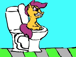 Size: 1024x768 | Tagged: safe, scootaloo, but why, diarrhea, stylistic suck, toilet
