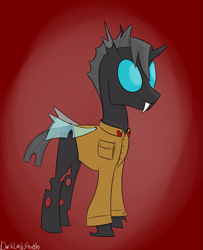 Size: 1681x2070 | Tagged: safe, artist:darklordsnuffles, oc, oc only, changeling, clothes, smiling, solo, soviet, uniform