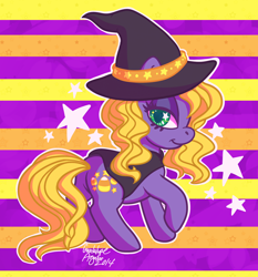 Size: 1770x1900 | Tagged: safe, artist:dolcisprinkles, abra-ca-dabra, earth pony, pony, g3, cape, clothes, costume, halloween, hat, smiling, solo, starry eyes, wingding eyes, witch, witch hat