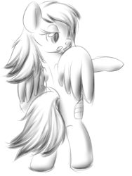 Size: 1508x2009 | Tagged: safe, artist:icy wings, oc, oc only, oc:frost soar, pegasus, pony, grayscale, jojo pose, monochrome, sketch, solo