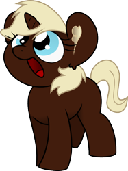 Size: 596x797 | Tagged: safe, artist:sketchy brush, artist:titi, oc, oc only, oc:cocoa swirl, pony, unicorn, collaboration, blonde, blonde mane, brown fur, female, filly, simple background, smiling, transparent background, vector, vector trace