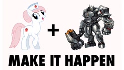 Size: 720x406 | Tagged: safe, nurse redheart, exploitable meme, make it happen, meme, overwatch, reinhardt, rocket hammer