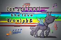 Size: 3000x2000 | Tagged: safe, artist:fanma, artist:kixalin, changeling, can you feel the love tonight, elton john, music, solo, song reference