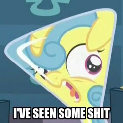 Size: 350x350 | Tagged: safe, screencap, lemon hearts, amending fences, beaker, erlenmeyer flask, faic, flaskhead hearts, horrified, image macro, meme, reaction image, solo, vulgar, younger