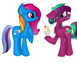 Size: 1254x1024 | Tagged: safe, artist:php76, rainbow dash (g3), sweetberry, g3, cupcake, female, food, g3 to g4, generation leap, lesbian, shipping, sweetdash