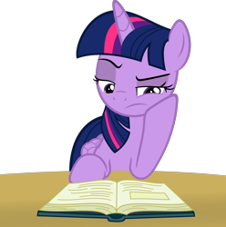 Size: 5860x5900 | Tagged: safe, artist:slb94, twilight sparkle, twilight sparkle (alicorn), alicorn, pony, made in manehattan, absurd resolution, book, bored, female, grumpy twilight, mare, raised eyebrow, reading, simple background, solo, transparent background, vector