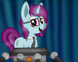 Size: 1280x1024 | Tagged: safe, artist:flufgun, oc, oc only, oc:olive branch, pony, unicorn, glasses, microphone, necktie