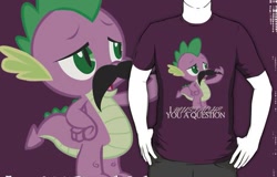 Size: 537x343 | Tagged: safe, derpibooru import, spike, dragon, clothes, moustache, t-shirt