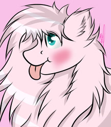 Size: 1280x1477 | Tagged: safe, artist:melobee, oc, oc only, oc:fluffle puff, blushing, bust, explicit source, portrait, solo, tongue out