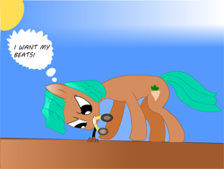 Size: 1024x768 | Tagged: safe, artist:flareblitzfury, oc, oc only, headphones, speech bubble, sun