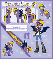 Size: 3060x3423 | Tagged: safe, artist:centchi, oc, oc only, oc:blazing star, bat pony, equestria girls, bronycon, bronycon mascots, ponied up, reference sheet