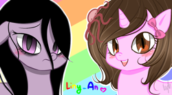 Size: 1000x550 | Tagged: safe, artist:liny-an, oc, oc only, oc:violet sunflower, ghost, ghost pony, duo female, female