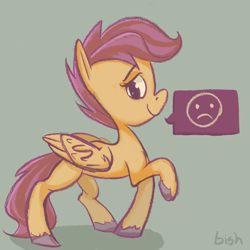 Size: 1280x1280 | Tagged: safe, artist:flowbish, derpibooru import, scootaloo, frown, solo