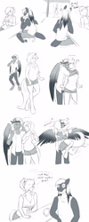 Size: 2000x5000 | Tagged: safe, artist:askbubblelee, oc, oc only, oc:bubble lee, oc:imago, oc:mako, oc:margarite mix, oc:singe, anthro, hybrid, orca pony, original species, pegasus, unguligrade anthro, unicorn, anthro oc, bar, comic, cousins, female, jealous, male, straight