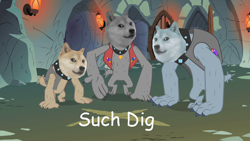 Size: 1280x720 | Tagged: safe, artist:choccymilkshake, edit, edited screencap, screencap, fido, rover, spot, diamond dog, a dog and pony show, diamond doge, doge, meme, x