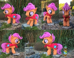 Size: 1024x801 | Tagged: safe, artist:justiceofelements, scootaloo, bottle, cape, clothes, irl, photo, plushie, solo