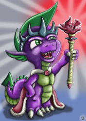 Size: 1024x1448 | Tagged: safe, artist:dinodraketakethecake, spike, dragon, cape, clothes, crown, king, royalty, scepter, solo