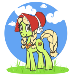 Size: 657x669 | Tagged: safe, artist:khiroptera, granny smith, earth pony, pony, adorasmith, bonnet, braid, braided tail, cute, female, mare, solo, young granny smith, younger