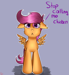 Size: 1600x1750 | Tagged: safe, artist:scarletcurl, scootaloo, :<, crying, cute, sad, scootachicken, solo