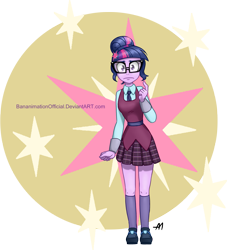 Size: 2163x2380 | Tagged: safe, artist:bananimationofficial, sci-twi, twilight sparkle, equestria girls, friendship games, clothes, crystal prep academy, crystal prep academy uniform, crystal prep shadowbolts, glasses, high res, looking at you, school uniform, signature, skirt, solo