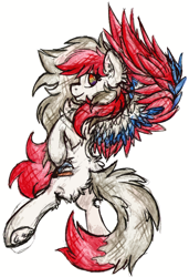 Size: 1064x1556 | Tagged: safe, artist:iroxykun, oc, oc only, oc:wolfstorm, pegasus, pony, art trade, colored wings, female, mare, multicolored wings, rainbow eyes, wings