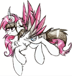 Size: 1283x1357 | Tagged: safe, artist:iroxykun, oc, oc only, oc:cadenske, alicorn, pony, alicorn oc, art trade, colored wings, colored wingtips, cutie mark, female, horn, mare, multicolored hair, solo, wings