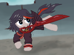 Size: 400x300 | Tagged: safe, artist:thejakevale, clothes, crossover, kamui, kill la kill, ponified, ryuko matoi, school uniform