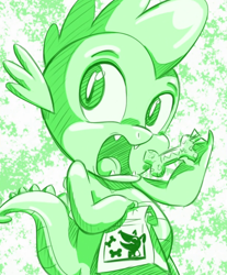 Size: 800x968 | Tagged: safe, artist:lunchie, spike, dragon, equestria girls, rainbow rocks, bag, dog treat, doggy bag, eating, guilty pleasure, monochrome, open mouth, screenshots, shine like rainbows, solo