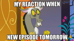 Size: 1226x685 | Tagged: safe, edit, edited screencap, screencap, discord, draconequus, make new friends but keep discord, caption, cinemaquestria, cute, discute, grin, image macro, male, meme, new episode, reaction image, smiling, solo, text