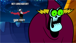 Size: 774x437 | Tagged: safe, lord tirek, centaur, exploitable meme, fuck you, horns, lord hater, lord tirek's outstretched arms, male, meme, nose ring, open mouth, solo, text, the picnic, vulgar, wander over yonder