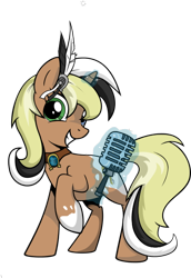 Size: 424x615 | Tagged: safe, artist:isegrim87, oc, oc only, oc:unity, oc:unity (brony fair), pony, unicorn, magic, mascot, microphone, solo