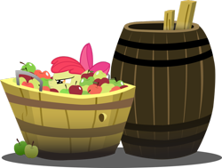 Size: 900x682 | Tagged: safe, artist:agryx, apple bloom, apple, barrel, hiding, lurking