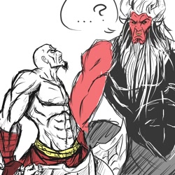 Size: 2000x2000 | Tagged: source needed, safe, artist:burnoid096, lord tirek, centaur, human, crossover, god of war, horns, imminent death, kratos, this will end in death, tirek is doomed