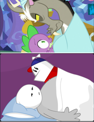 Size: 542x703 | Tagged: safe, discord, spike, dragon, make new friends but keep discord, season 5, comparison, homestar runner, mind blown, reference, spoiler, strong sad