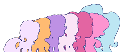 Size: 950x400 | Tagged: safe, cheerilee (g3), pinkie pie (g3), rainbow dash (g3), scootaloo (g3), starsong, sweetie belle (g3), toola roola, g3.5, core seven, line-up, silhouette, simple background, transparent background, waiting for the winter wishes festival