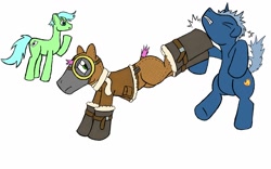 Size: 1280x800 | Tagged: safe, oc, oc only, oc:contrail, oc:knave, earth pony, pony, bucking