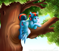 Size: 1280x1112 | Tagged: safe, artist:colarix, oc, oc only, oc:andrew swiftwing, pegasus, pony, fluffy, happy, male, smiling, solo, stallion, tree, wings